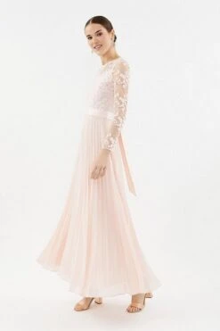 Coast Embroidered Long Sleeve Maxi Bridesmaid Dress, Blush/Pale Pink
