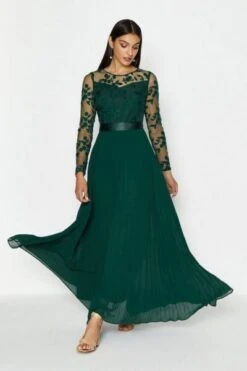 Coast Embroidered Long Sleeve Maxi Bridesmaid Dress, Green