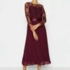 Coast Embroidered Long Sleeve Midi Bridesmaid Dress, Aubergine/Berry Red