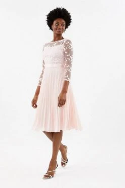 Coast Embroidered Long Sleeve Midi Bridesmaid Dress, Blush/Light Pink
