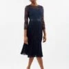 Coast Embroidered Long Sleeve Midi Bridesmaid Dress, Navy