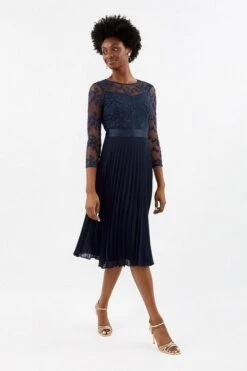 Coast Embroidered Long Sleeve Midi Bridesmaid Dress, Navy