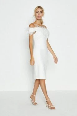 Coast Feather Bardot Shift Dress, Ivory -EleganceWear Store coast feather bardot shift dress ivory1 e1596101660161