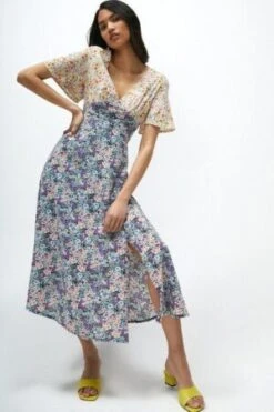 Coast Floral Print Mix Midi Dress, Multi/Purple