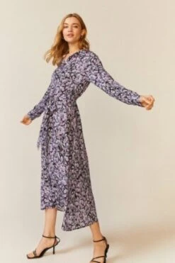 Coast Floral Printed Shirt Dress, Black/Purple