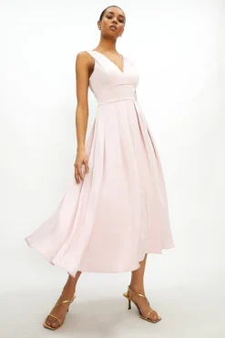 Coast Full Skirted Satin Midi Dress, Light Pink/Blush