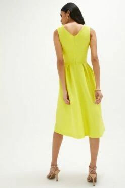Coast Full Skirted Wrap Top Scuba Dress, Yellow -EleganceWear Store coast full skirted wrap top scuba dress yellow1