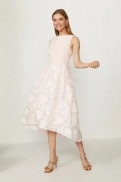 Coast High Low Clipped Jacquard Dress, Blush/Light Pink