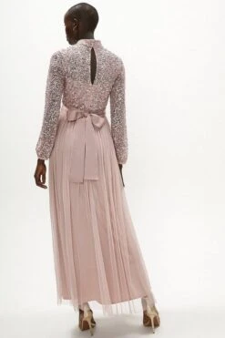 Coast High Neck Sequin Bodice Maxi Dress, Blush Pink -EleganceWear Store coast high neck sequin bodice maxi dress blush pink3