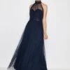 Coast High Neck Sequin Mesh Maxi Bridesmaid Dress, Navy Blue