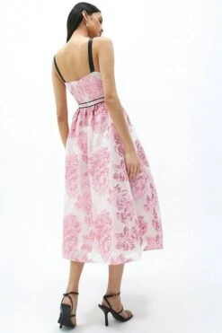 Coast Jacquard Tipping Detail Midi Dress, Pink/Blush/Black -EleganceWear Store coast jacquard tipping detail midi dress pink blush black1