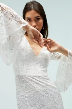 Coast Kimono Sleeve Boho Lace Dress With Train, Ivory -EleganceWear Store coast kimono sleeve boho lace dress with train ivory1