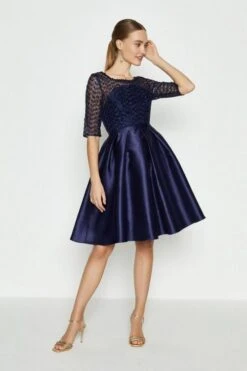 Coast Lace Bodice Full Skirt Dress, Navy Blue