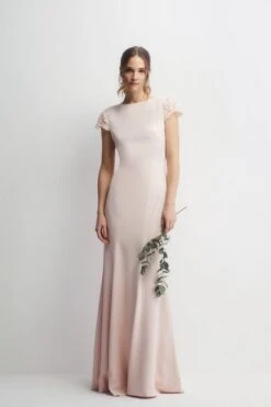 Coast Lace Detail Sculpting Crepe Fishtail Bridesmaids Dress, Light Pink/Blush