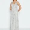 Coast Lace Strap Embellished Maxi Dress, Silver