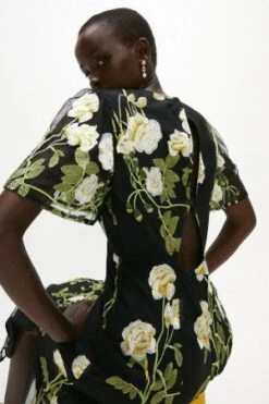 Coast Lemon Rose Angel Sleeve Open Back Midaxi Dress, Black/White -EleganceWear Store coast lemon rose angel sleeve open back midaxi dress black white1 e1627849535958