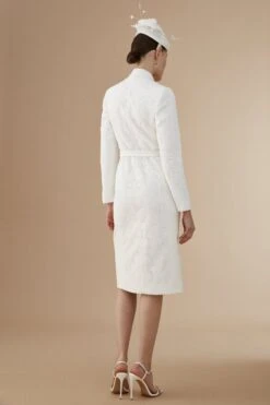 Coast Lisa Tan Premium Lace Tuxedo Dress With Gem Buttons, Ivory -EleganceWear Store coast lisa tan premium lace tuxedo dress with gem buttons ivory1