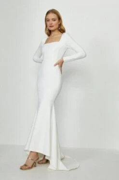 Coast Long Sleeve Bridal Maxi Dress With Trail, Ivory -EleganceWear Store coast long sleeve bridal maxi dress with trail ivory e1612967281817