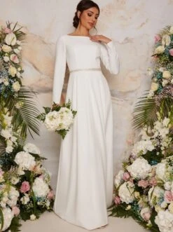 Chi Chi Long Sleeve Bridal Wedding Dress With Embellishment In White