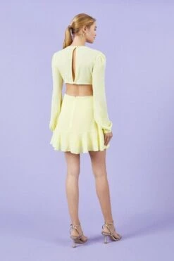Coast Long Sleeve Cutout Lace Trim Skater Dress, Lemon/Yellow -EleganceWear Store coast long sleeve cutout lace trim skater dress lemon yellow1 e1595593275716
