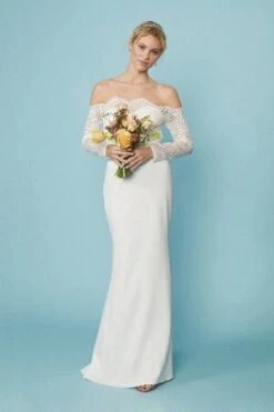 Coast Long Sleeve Lace Bardot Bridal Maxi Dress, Ivory