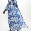 Coast Long Sleeve Shirred Waist Maxi Dress, Blue/White