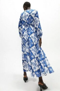 Coast Long Sleeve Shirred Waist Maxi Dress, Blue/White -EleganceWear Store coast long sleeve shirred waist maxi dress blue white1 e1624971019547