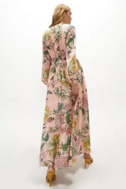 Coast Long Sleeve Shirred Waist Maxi Dress, Pink/Blush/Multi -EleganceWear Store coast long sleeve shirred waist maxi dress pink blush multi2 e1625580162541