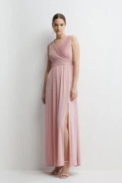 Coast Micro Pleat Bodice Hem Sweep Jersey Bridesmaids Maxi Dress, Blush/Pink