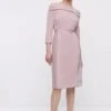 Coast Midi Bardot Pencil Dress With Ribbon Trim, Blush/Pink
