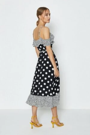 Coast Mix And Match Print Cold Shoulder Dress, Black/White 2 Coast Mix And Match Print Cold Shoulder Dress, Black/White - Image 2