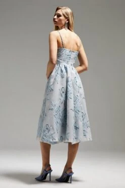 Coast Norman Hartnell Jacquard Twist Front Midi Dress, Pale Blue -EleganceWear Store coast norman hartnell jacquard twist front midi dress pale blue1