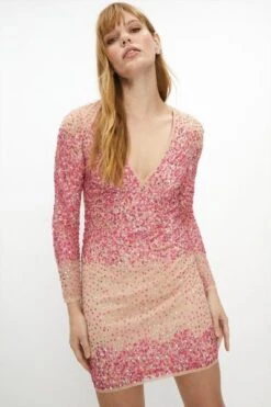 Coast Ombre Sequin Mini Dress, Pink/Blush