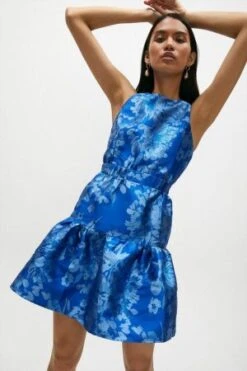 Coast Open Back Jacquard Mini Dress, Cobalt Blue -EleganceWear Store coast open back jacquard mini dress cobalt blue1 e1626961605677