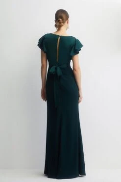 Coast Open Ruffle Back V Neck Satin Bridesmaids Dress, Green -EleganceWear Store coast open ruffle back v neck satin bridesmaids dress green3