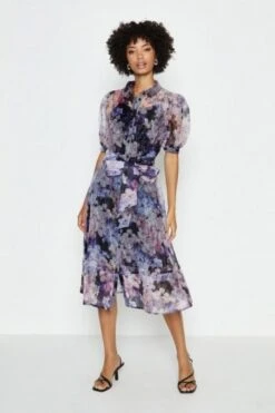 Coast Organza Floral Sleeve Shirt Dress, Purple/Multi -EleganceWear Store coast organza floral sleeve shirt dress purple multi1 e1602505913314