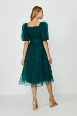 Coast Organza Tie Waist Midi Dress, Green -EleganceWear Store coast organza tie waist midi dress green3