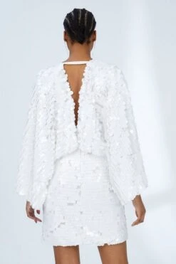 Coast Pearlescent Statement Sequin Kimono Mini Dress, Pearl White -EleganceWear Store coast pearlescent statement sequin kimono mini dress pearl white3