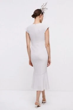 Coast Pencil Dress With Cross Waist & Fishtail, Light Grey -EleganceWear Store coast pencil dress with cross waist fishtail light grey1