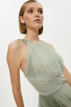 Coast Petite All Over Pleated Bridesmaid Maxi Dress, Sage Green