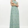 Coast Petite All Over Pleated Floral Maxi Dress, Green/Multi