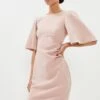 Coast Petite Flare Sleeve Ruche Midi Dress, Light Blush/Pink