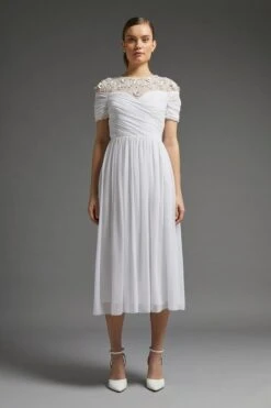 Coast Pleated Midaxi Bridal Dress With Embellishment, Ivory