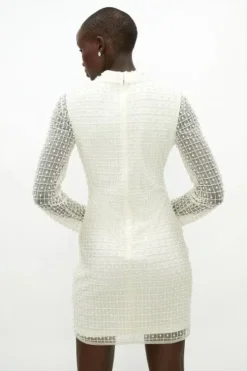 Coast Premium Embellished High Neck Mini Dress, Ivory -EleganceWear Store coast premium embellished high neck mini dress ivory2 e1637934703440