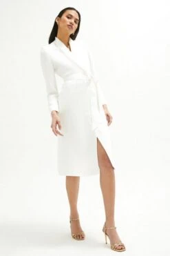 Coast Premium Midi Tuxedo Bridal Dress, White -EleganceWear Store coast premium midi tuxedo bridal dress white