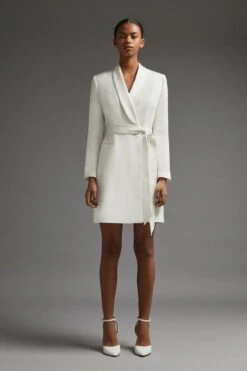 Coast Premium Mini Tie Waist Tuxedo Dress, Ivory