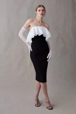 Coast Premium Premium Ruffle Bandeau Dress, Black/White