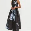Coast Premium Print Twill Full Skirt Midi Dress, Mono Black/White