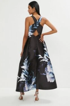 Coast Premium Print Twill Full Skirt Midi Dress, Mono Black/White -EleganceWear Store coast premium print twill full skirt midi dress mono black white1