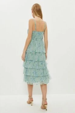Coast Printed Tiered Ruffle Midi Dress, Green/Multi -EleganceWear Store coast printed tiered ruffle midi dress green multi1